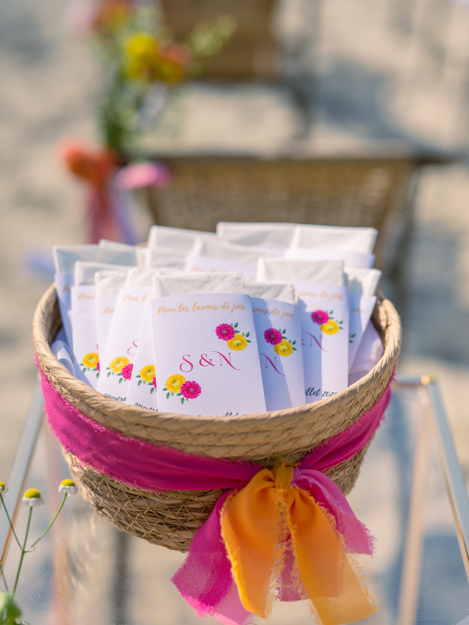 Location panier fibre naturelle pour mariage et cérémonie bohème.